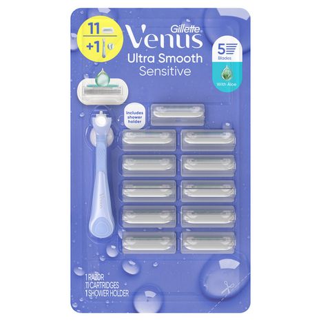 Venus Ultra Smooth Sensitive Women's Razor Handle + 11 Blade Refills