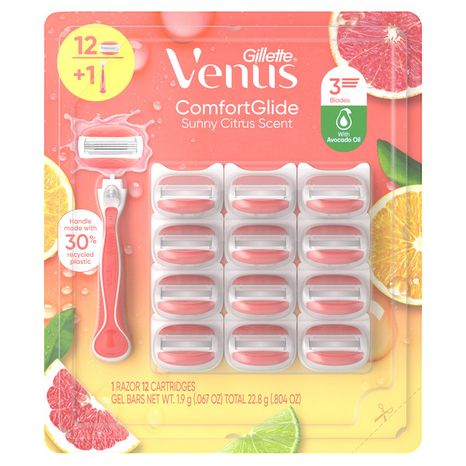 Venus ComfortGlide Sunny Citrus Scented Razor, 1 Razor + 12 Cartridges