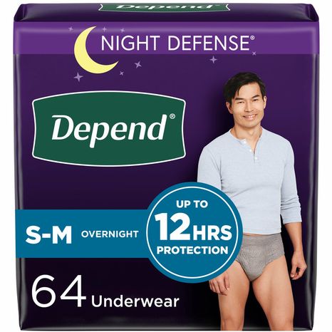 Depend Night Defense Adult Incontinence Underwear for Men, Overnight, S/M, Grey