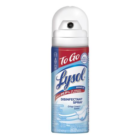 LYSOL® Lysol To Go Disinfectant Spray, Travel Size Sanitizing and Antibacterial Spray, For On-the-Go Disinfecting and Deodorizing, Crisp Linen, 1.5 Fl. Oz.