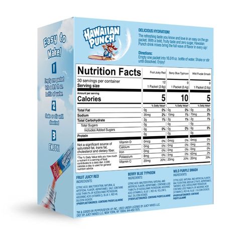 Hawaiian Punch Drink Mix, Sugar Free, Variety Pack