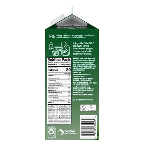 Silk Soy Milk, Unsweet Organic, Dairy Free, Gluten Free, Delicious Vegan Plant Based Milk with No Added Sugar and 5 Essential Nutrients, 64 fl oz Half Gallon