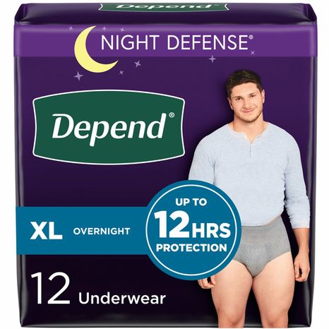 Depend Night Defense Adult Incontinence Underwear for Men, Overnight, XL, Grey