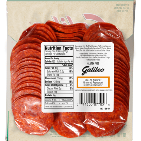 Galileo Salame Deli Sliced All Natural Pepperoni, 6 oz.