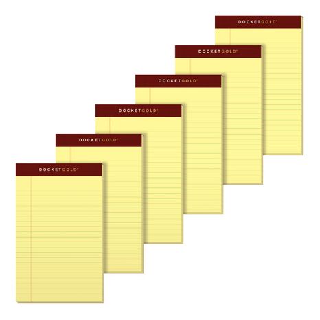 TOPS 50 Sheets Docket Gold Junior Legal Rule Premium Writing Pads - Canary - 5" x 8"