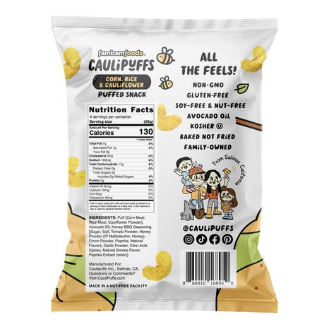 CauliPuffs Honey BBQ, Corn, Rice & Cauliflower Gluten Free Puffed Snack