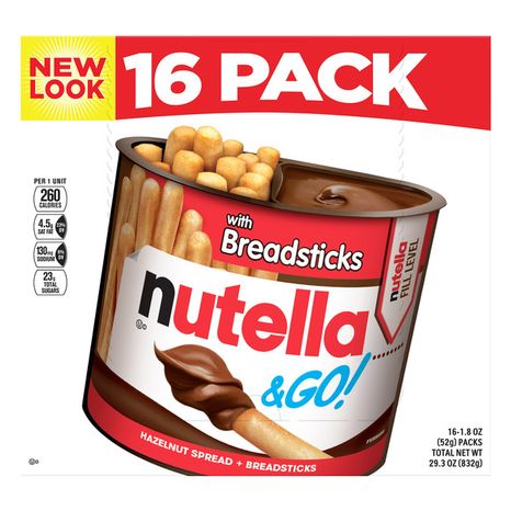 Nutella & Go Bulk 16 Pack, Hazelnut and Cocoa Spread with Breadsticks, Snack Cups, 1.8 oz Each