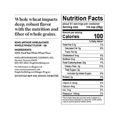 King Arthur Baking Company Whole Wheat Flour, 100% Whole Grain, Non-GMO Project Verified, Certified Kosher
