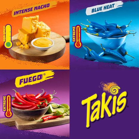 Takis 18 pc / 1 oz Hero Variety Pack, Assorted Flavored Mixed Rolled Tortilla Chips – (8) Fuego 1 oz, (6) Blue Heat 1 oz, (4) Intense Nacho 1 oz