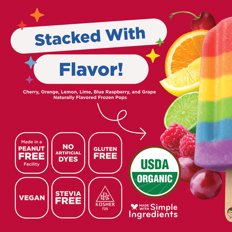JonnyPops Organic, Rainbow Fruit Stacks, Frozen Pops