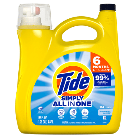 Tide Simply All In One Liquid Laundry Detergent, Refreshing Breeze, 114 Loads