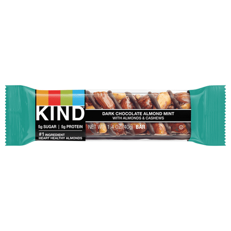 KIND Healthy Snack Bar, Dark Chocolate Almond Mint, 5g Sugar | 5g Protein, Gluten Free Bars, 1.4 OZ, 1 Count