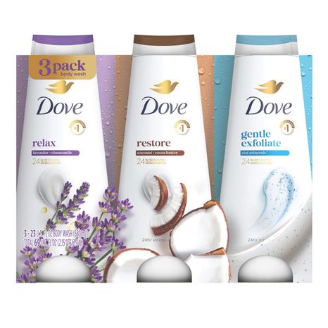 Dove Body Wash Relaxing, Gentle Exfoliating & Restoring 3 Pack