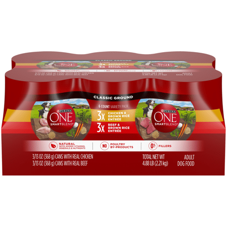 Purina ONE Natural Pate Wet Dog Food Variety Pack, SmartBlend Chicken Entree & Beef Entree