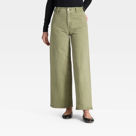 Universal Thread Women's High-Rise Sailor Wide Leg Ankle Jeans, 10 Long - Green