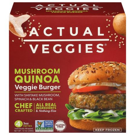 Actual Veggies Mushroom Quinoa Veggie Burger with Shiitake Mushroom, Spinach & Black Bean
