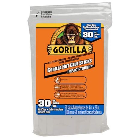 Gorilla Hot Glue Sticks 4 inch Mini, 30 count Bag, All Temperature