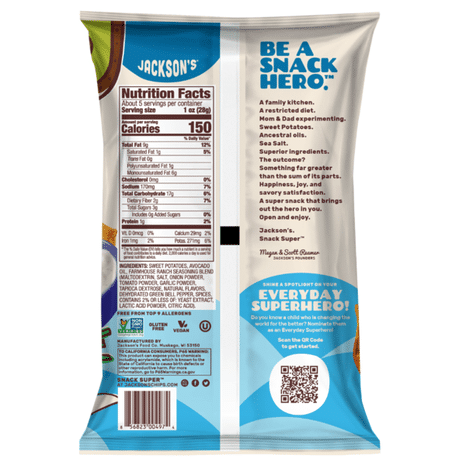 Jackson's Sweet Potato Chips in Avocado Oil, Farmhouse Ranch