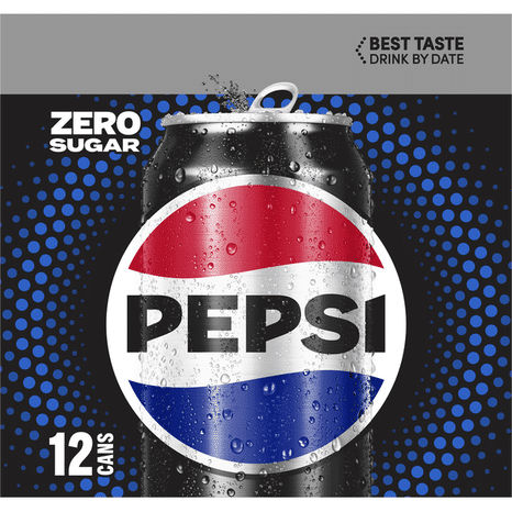 Pepsi Zero Sugar Soda Cola 12 Fl Oz, 12 Count