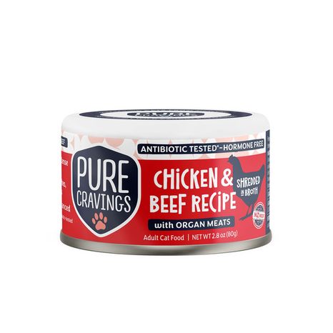 Pure Cravings Canned Chicken & Beef Recipe With Organ Meats Shredded in Broth Cat Food