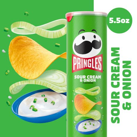 Pringles Sour Cream and Onion Potato Crisps Chips, Lunch Snacks, 5.5 oz