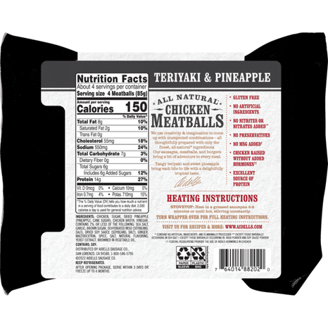 Aidells Chicken Meatballs, Teriyaki & Pineapple