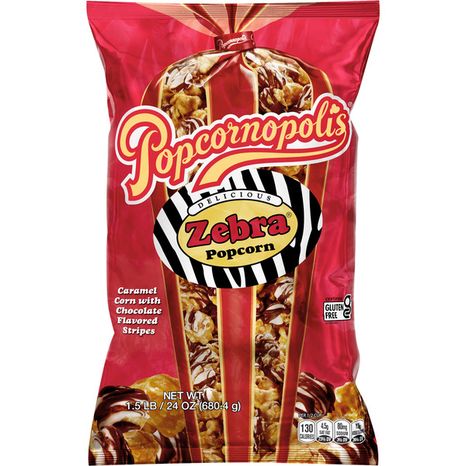 Popcornopolis Zebra 24 oz Bag, Caramel with Chocolatey Stripes Flavored Indulgent Popcorn