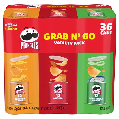 Pringles Variety Pack Potato Crisps Chips, Lunch Snacks, Grab N' Go, 36 Count