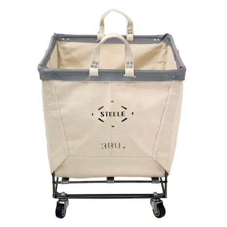 Square Steele Canvas Laundry Cart - Natural & Grey - 18" sq. x 20-1/4" h