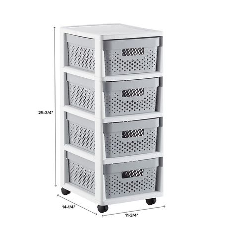 Curver Infinity 4-Drawer Rolling Cart - White & Grey - 14-1/4" x 11-3/4" x 25-3/4"