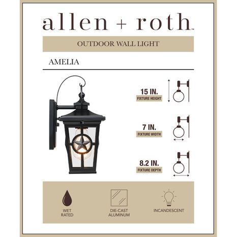 Allen + Roth Tx Medium Base Outdoor Wall Lantern