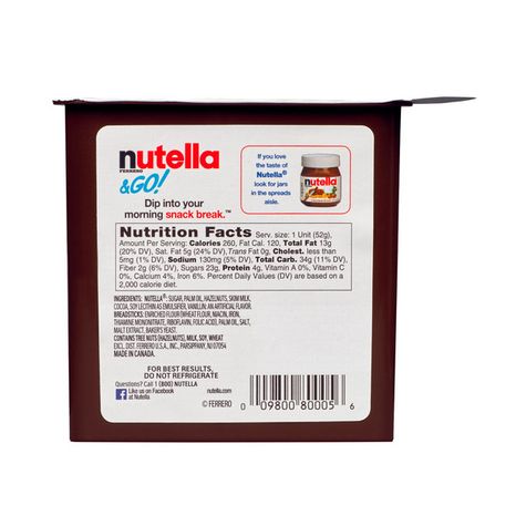 Nutella & Go Bulk 16 Pack, Hazelnut and Cocoa Spread with Breadsticks, Snack Cups, 1.8 oz Each