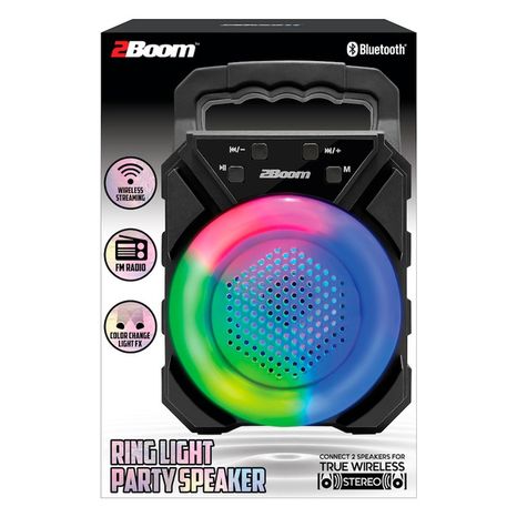 2Boom Bluetooth LED Ring Light Party Speaker, 4.5 x 7 x 3 Inch