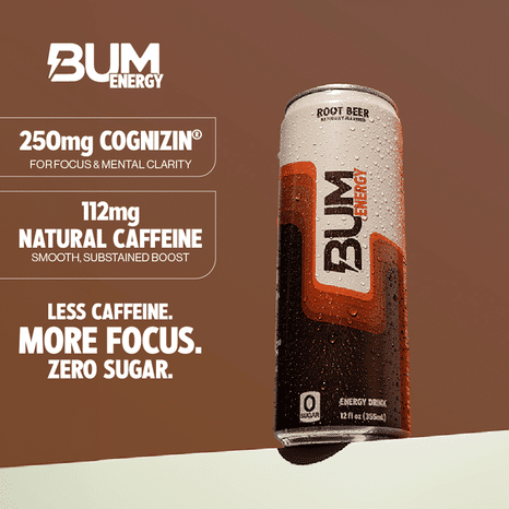 BUM Energy Root Beer Energy Drink, 112mg Natural Caffeine, Zero Sugar