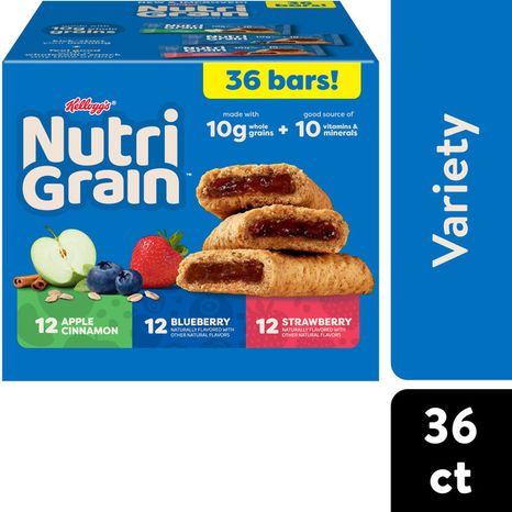 Kellogg’s Nutri-Grain Variety Pack Breakfast Bars, Made with 10g Whole Grains