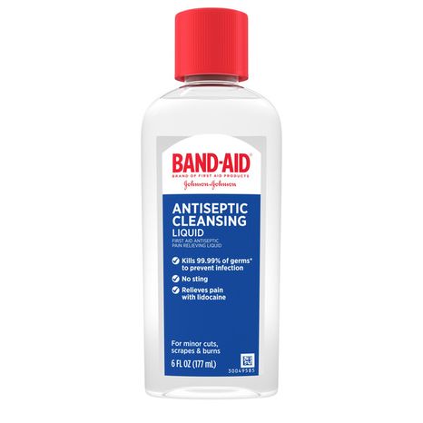 BAND-AID Antiseptic Cleansing Liquid, First Aid Antiseptic Wash Relieves Pain & Kills Germs, with Benzalkonium Cl Wound Antiseptic & Lidocaine HCl Topical Analgesic, 6 fl. oz