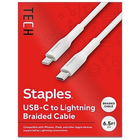 Staples TECH Lightning to USB-C Charging Cable - White