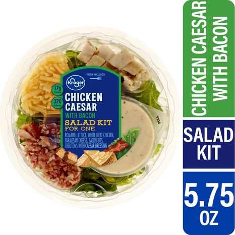 Kroger Chicken Caesar With Bacon Romaine Lettuce White Meat Chicken Parmesan Cheese Bacon Bits Croutons With Caesar Dressing Salad Kit