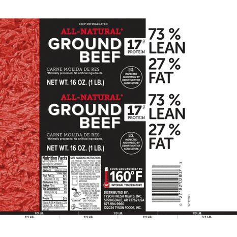 All Natural* 73% Lean/27% Fat Ground Beef Roll, 1 lb