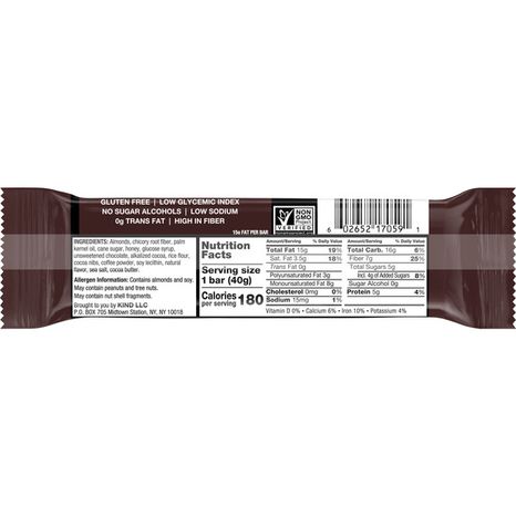 KIND Healthy Snack Bar, Dark Chocolate Mocha Almond, 5g Sugar | 5g Protein, Gluten Free Bars, 1.4 OZ, 1 Count