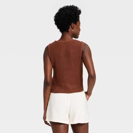 A New Day Women's Crewneck Drop Needle Pullover Sweater Tank, L - Brown