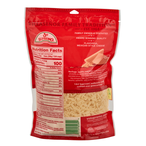 V&V Supremo Shredded Chihuahua Quesadilla Cheese, Mexican Style, Melting