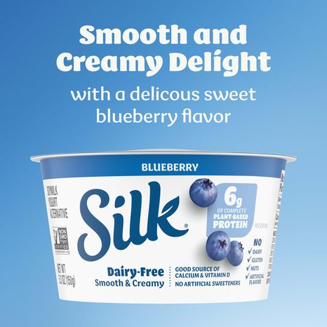 Silk Blueberry Dairy Free, Soy Milk Yogurt Alternative, Smooth and Creamy Plant Based Yogurt with 6 Grams of Protein Per Serving, 5.3 OZ Container