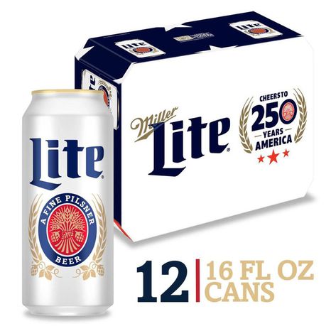 Miller Lite American Light Lager Beer, 12-pack, 16-oz beer cans, 4.2% ABV
