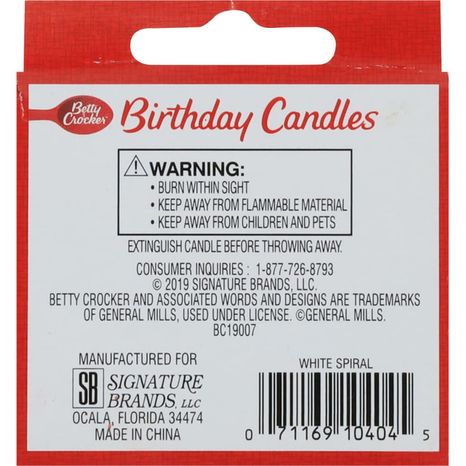 Betty Crocker Birthday Candles, White Spiral