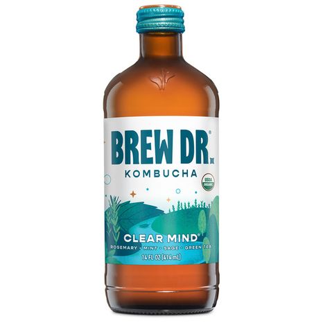 Brew Dr. Kombucha Clear Mind, w/ Rosemary, Mint and Sage, Organic Kombucha