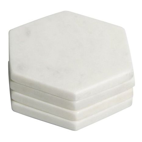 At Home Marbled Hexagon Coaster - White