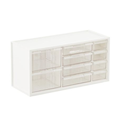 10 Drawer Multi Stackable Craft Organizer - White- Clear - 14-7/8" x 6-1/8" x 7-3/8" h