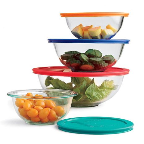 Pyrex Smart Essentials, Glass Mixing Bowls, 8pc, Box