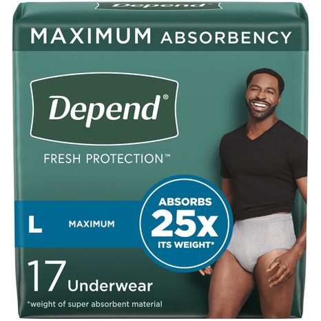 Depend Fresh Protection Men's Adult Incontinence Underwear, L, Grey